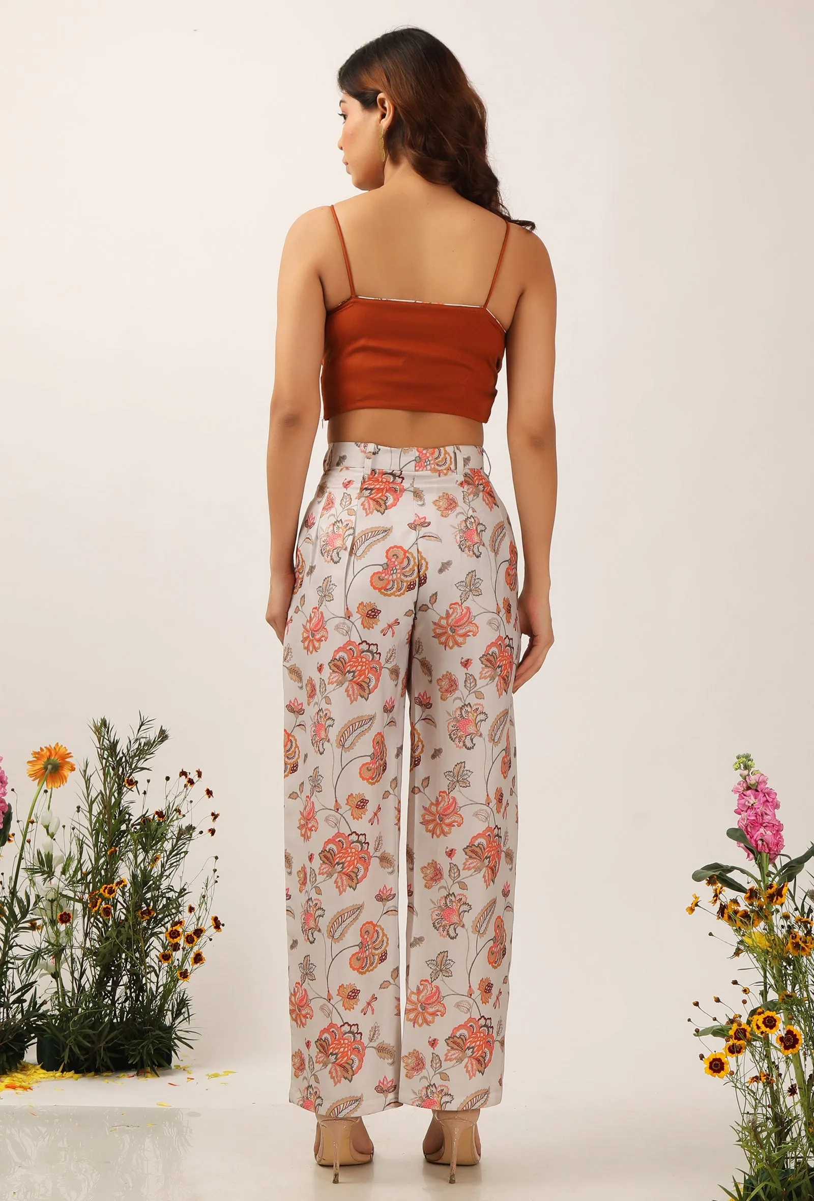 Set Of 3: Cara Floral Chintz Summer Blazer With Bustier Top & Trouser Pant