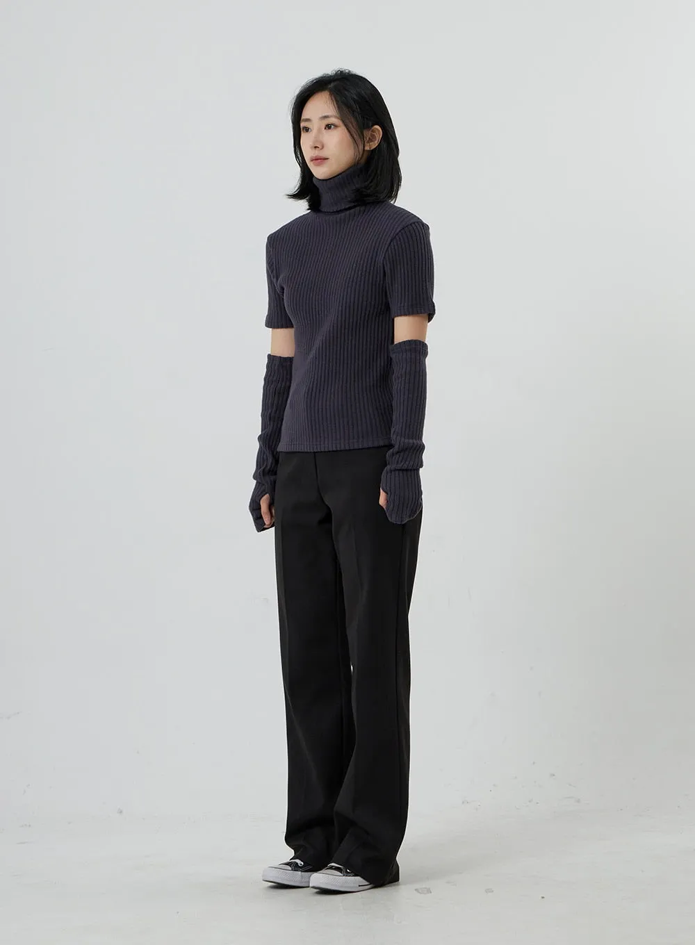 Short Sleeve Knit Turtleneck And Warmer Set OD13