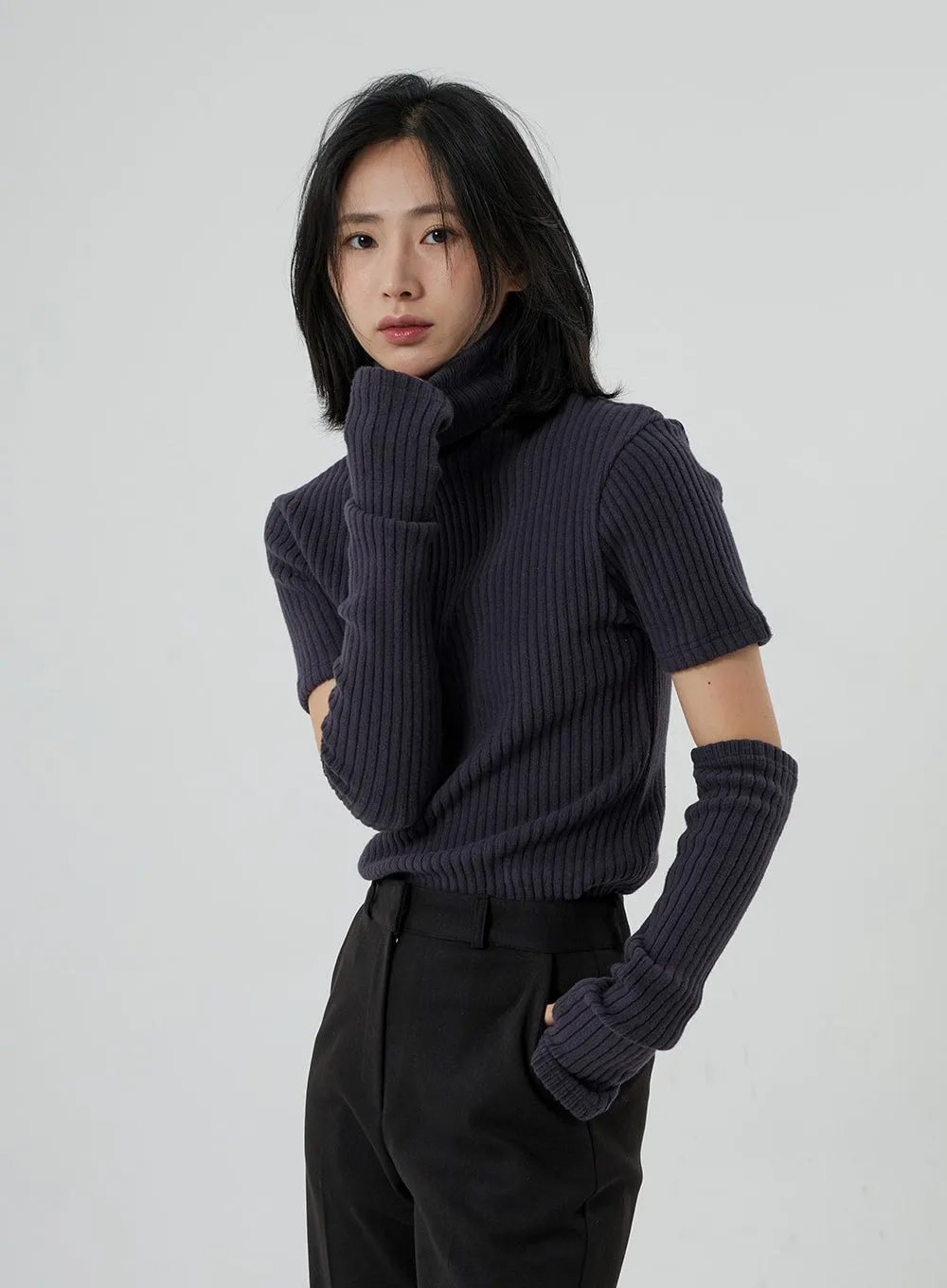 Short Sleeve Knit Turtleneck And Warmer Set OD13