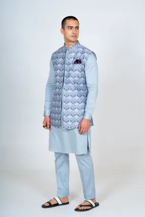 Silk Light Grey Nehru Jacket