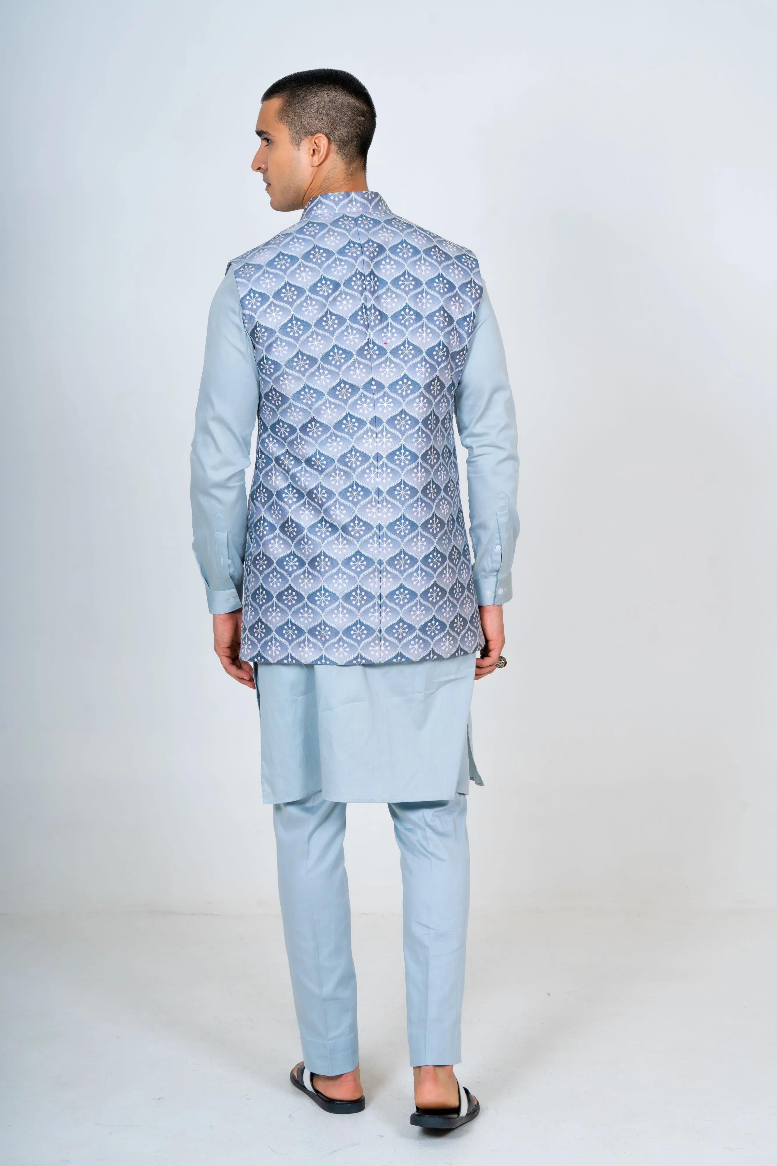 Silk Light Grey Nehru Jacket