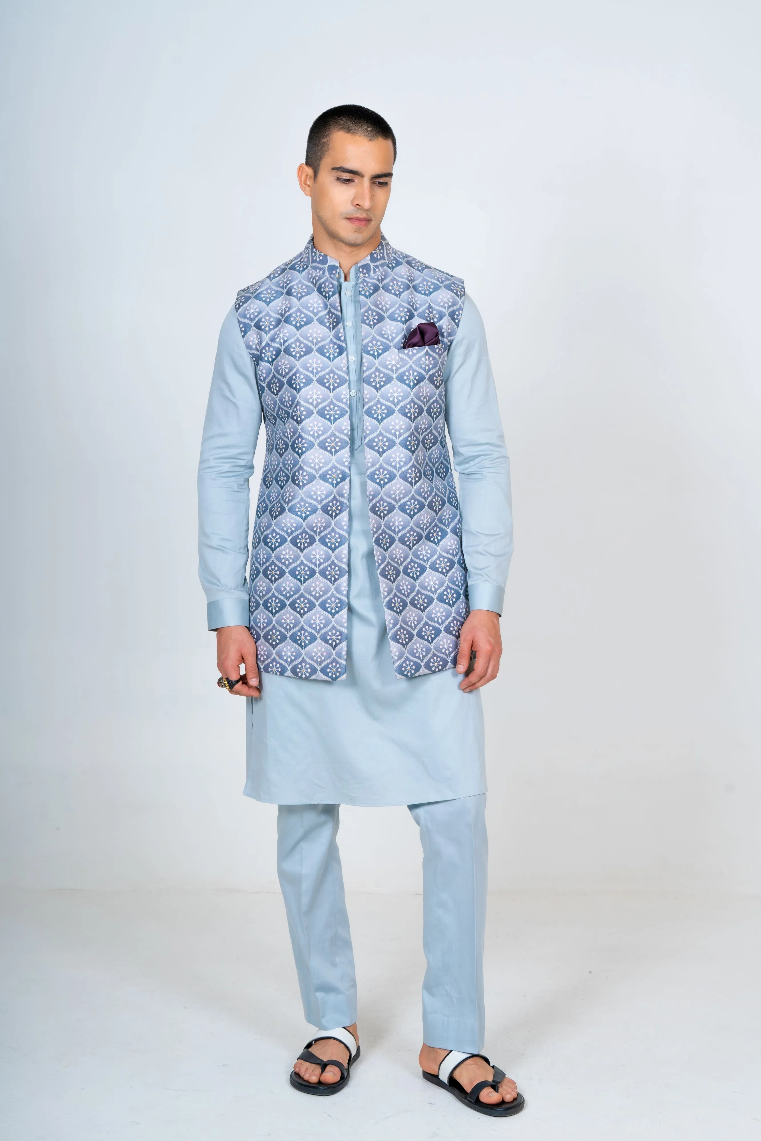 Silk Light Grey Nehru Jacket