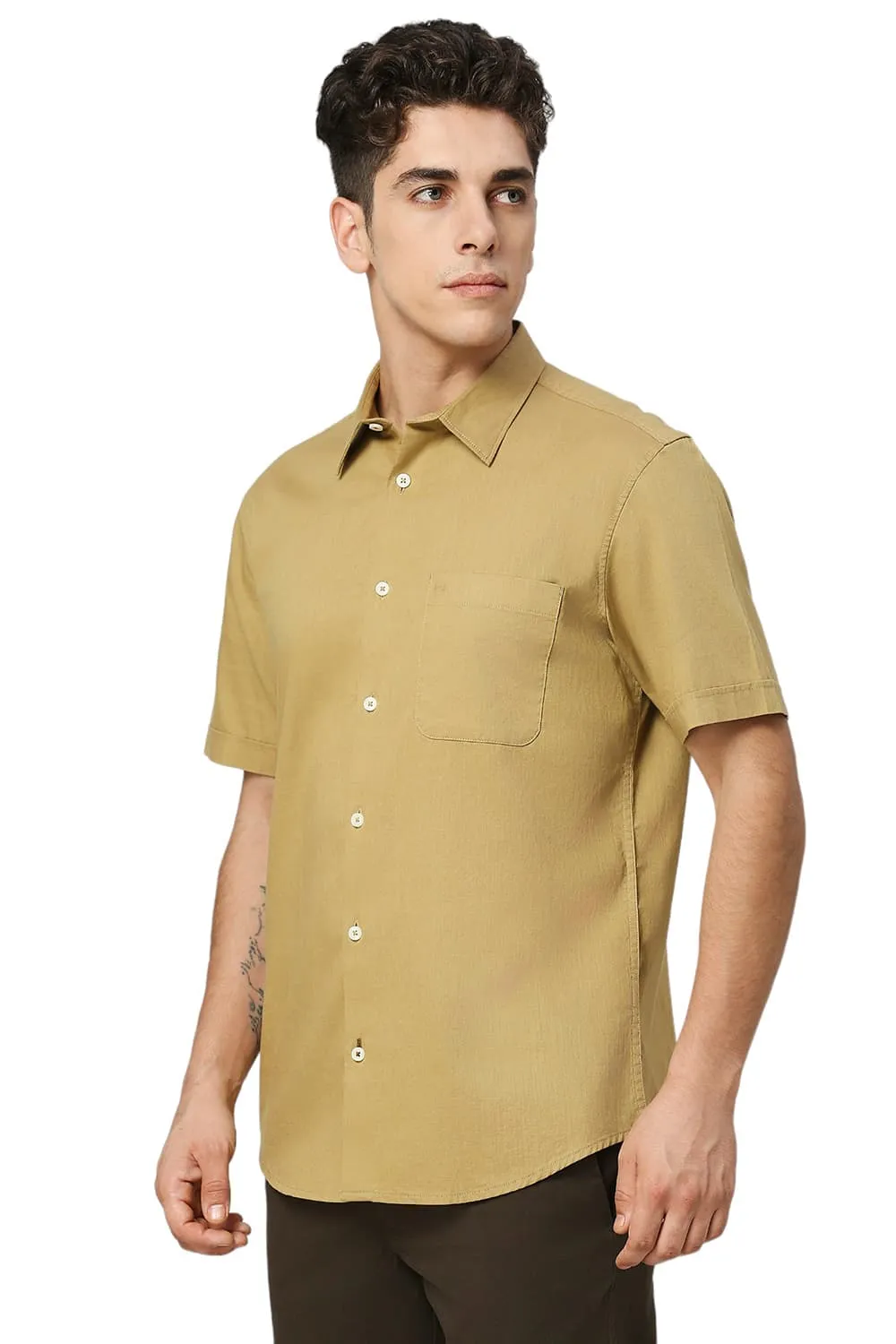 Slim Fit Coton Slub Twill Halfsleeves Shirt