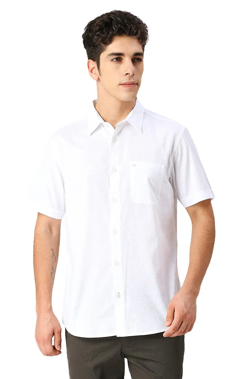 Slim Fit Coton Slub Twill Halfsleeves Shirt