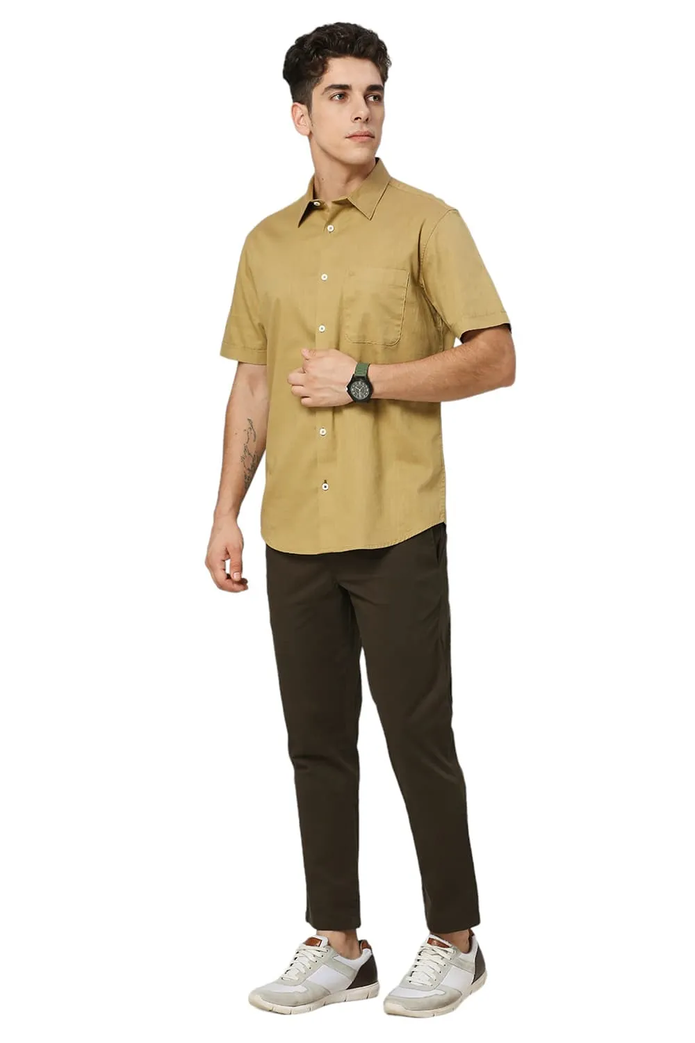 Slim Fit Coton Slub Twill Halfsleeves Shirt