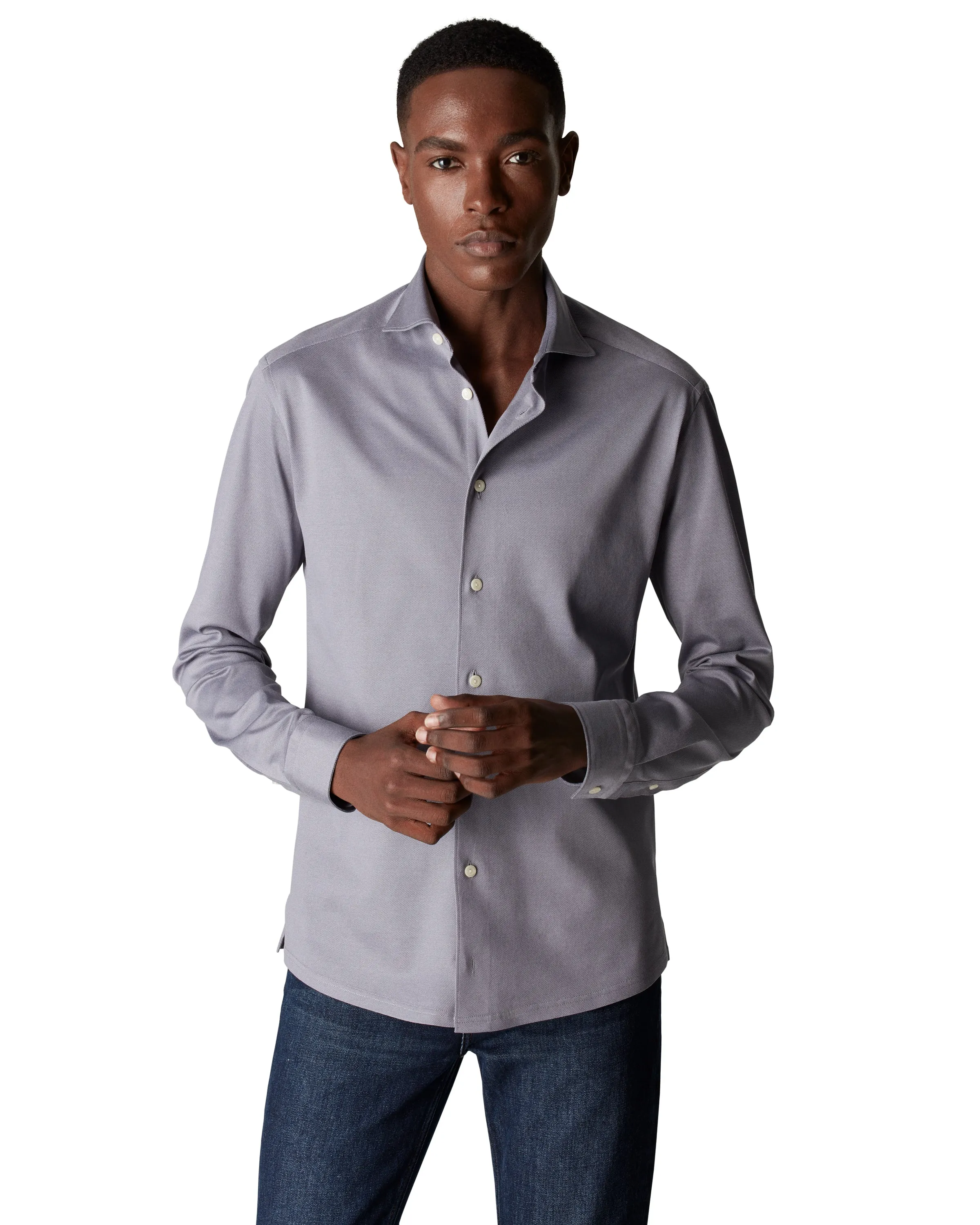 Slim Fit Jersey Piqu�� Shirt Grey