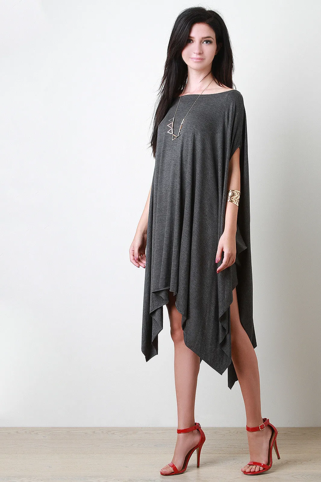 Solid Color Handkerchief Poncho Dress