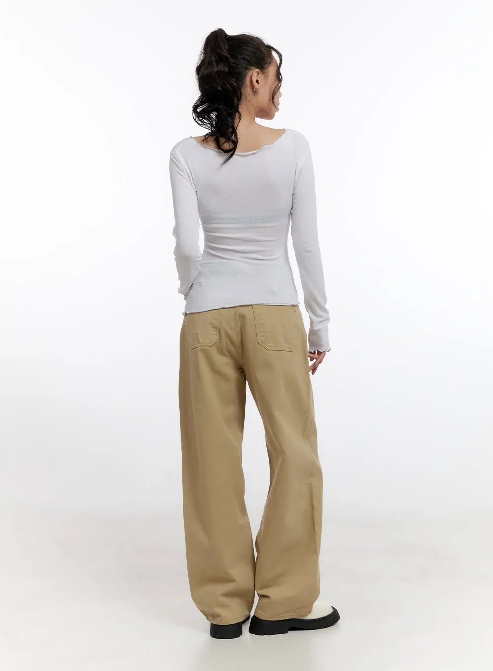 Solid Wide-Leg Trousers CN421