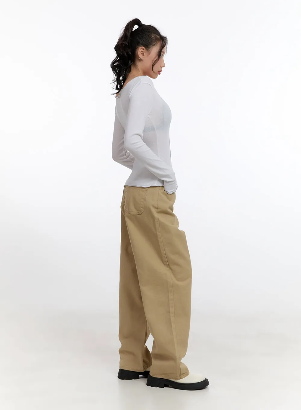 Solid Wide-Leg Trousers CN421