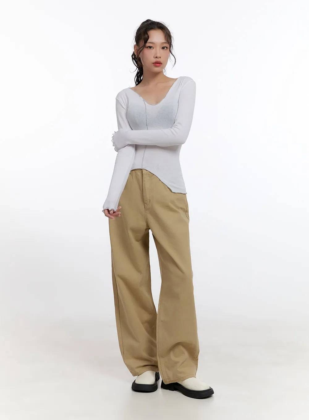 Solid Wide-Leg Trousers CN421