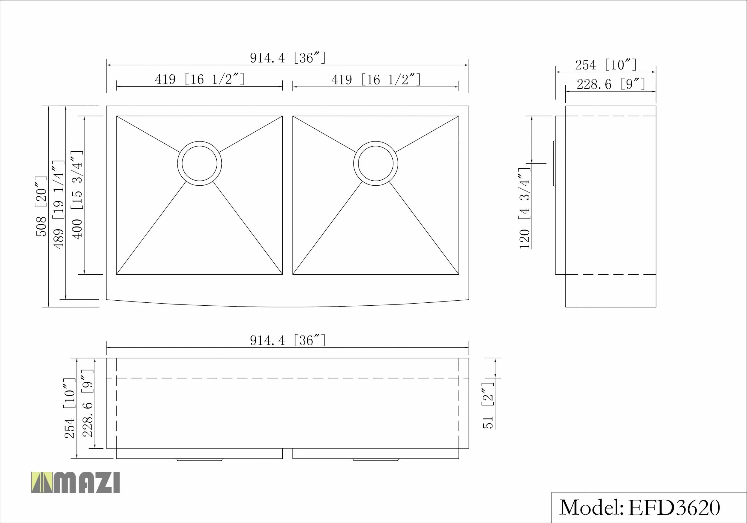 Stainless Steel Handmade Farm Sink EFD3620