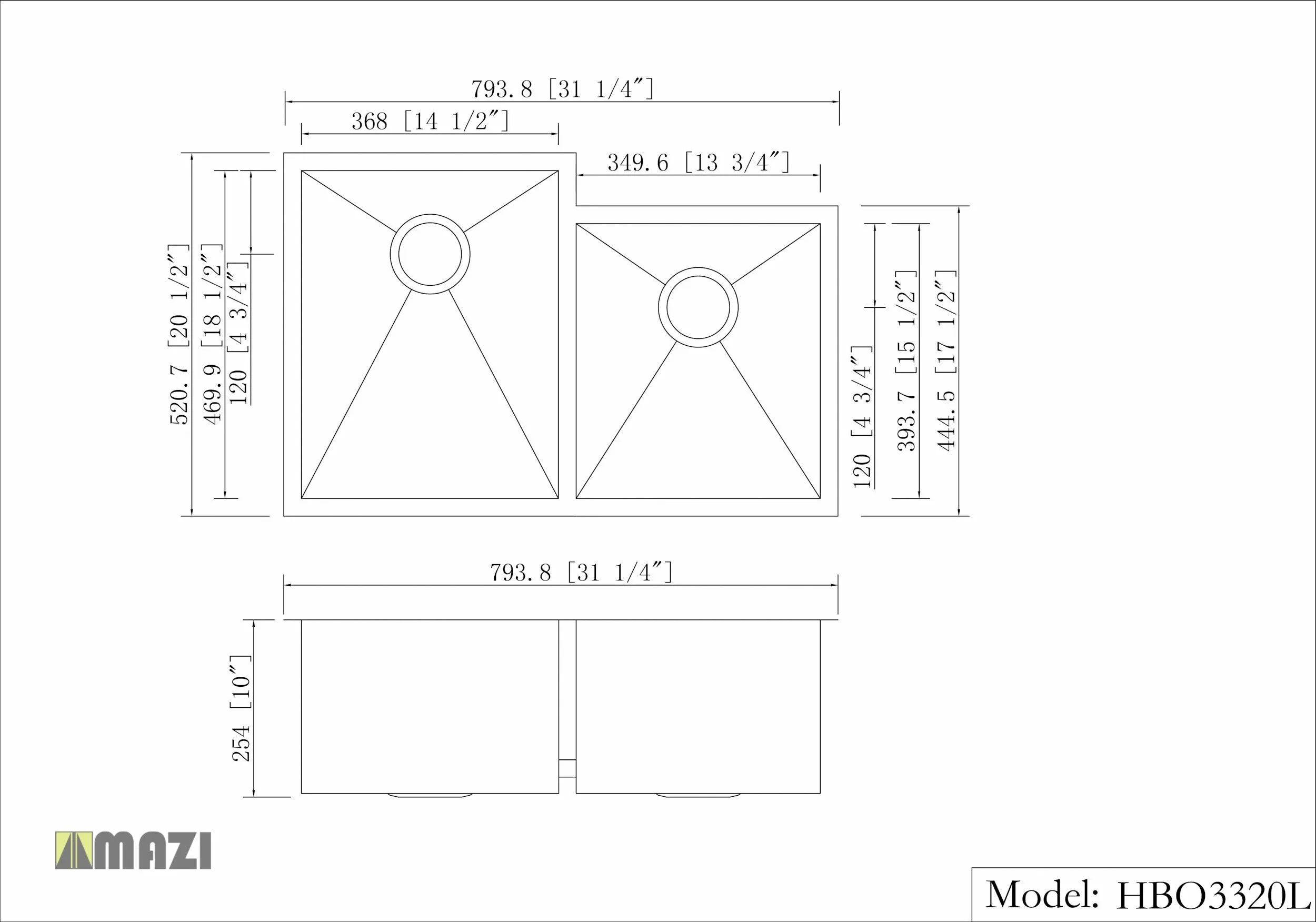 Stainless Steel Handmade Kitchen Sink HBO3120L