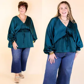 Stating Facts Satin Top with Drawstring Waist in Teal