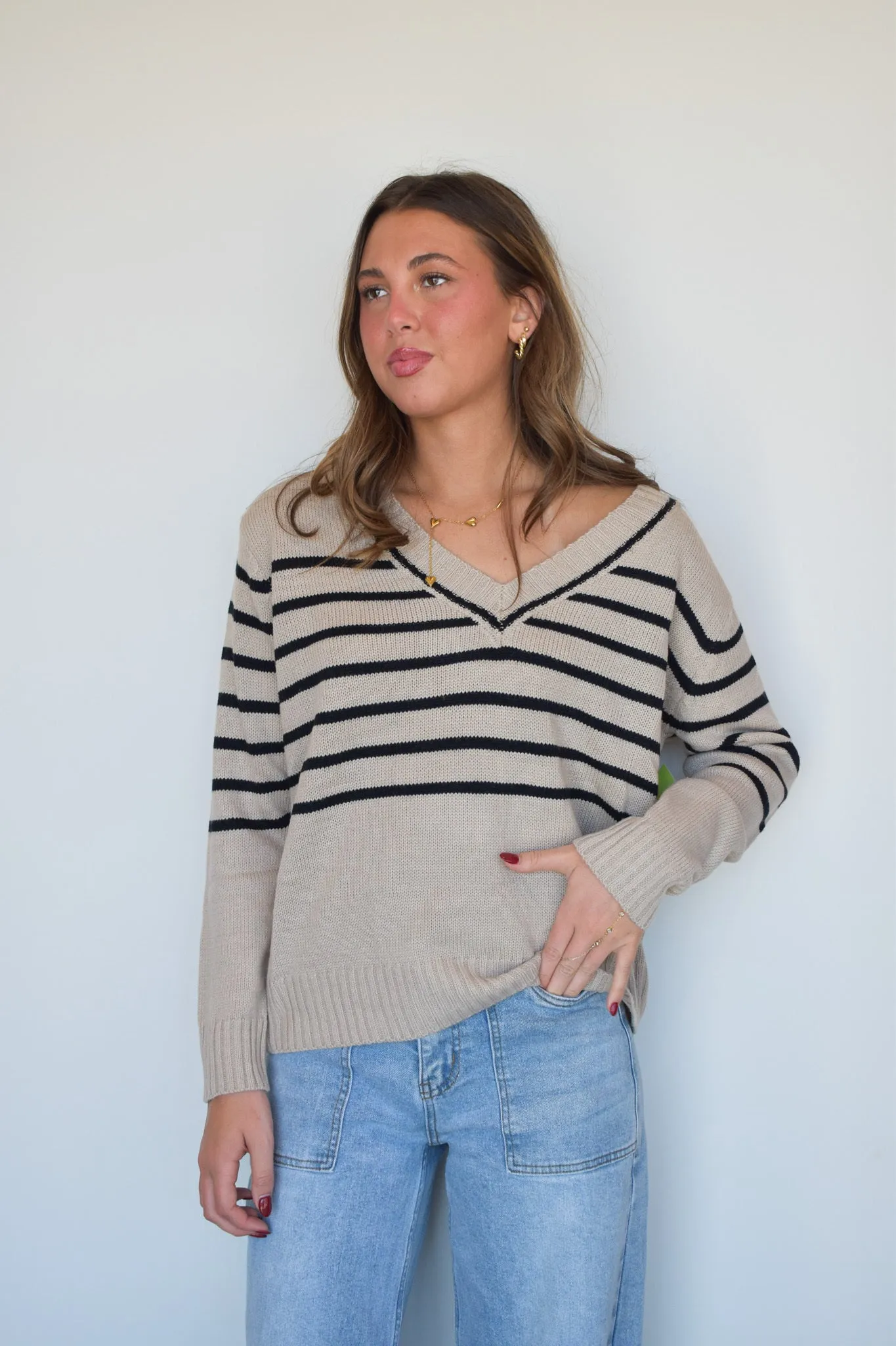 Stripe V-Neck Sweater