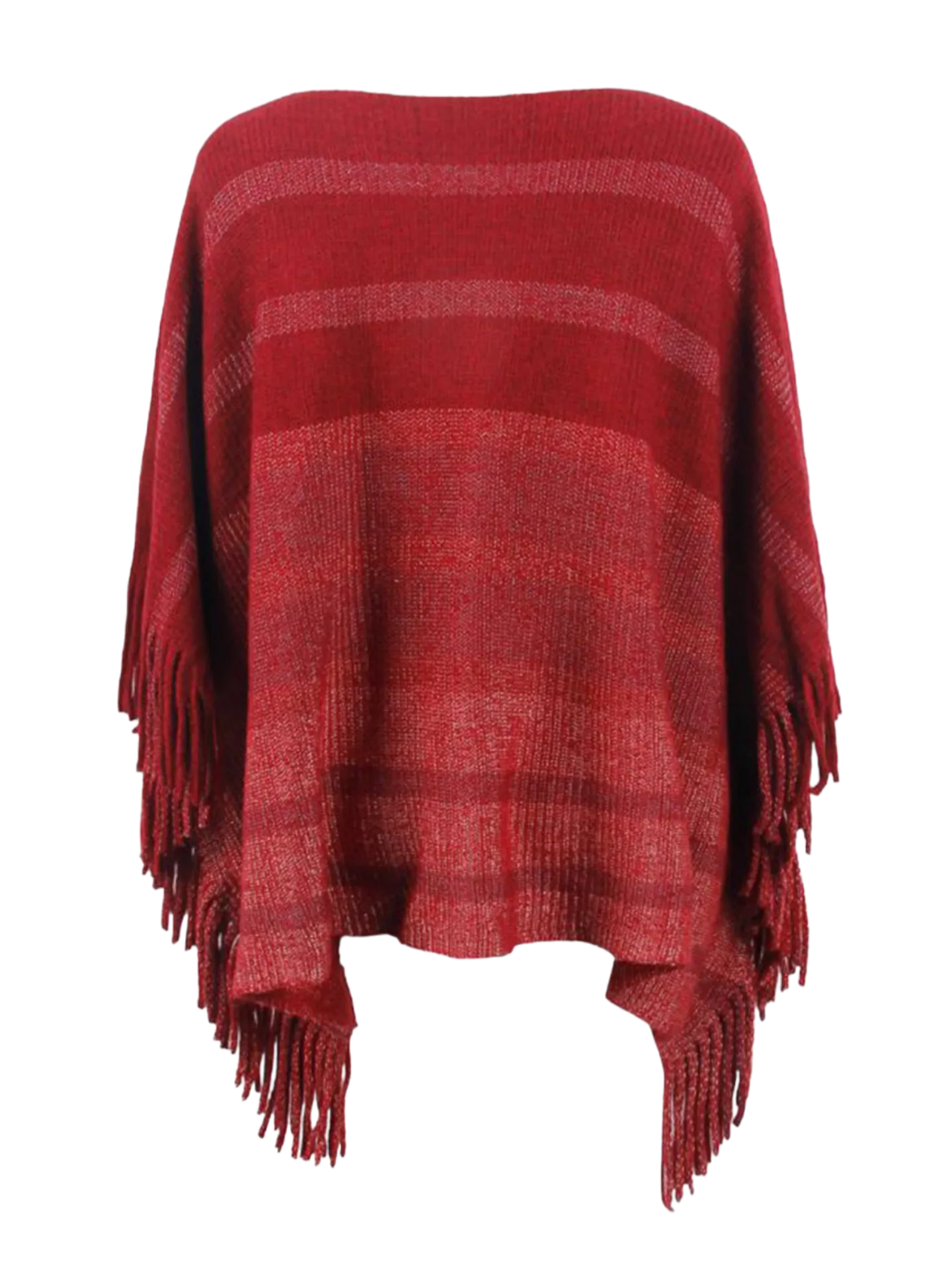 Striped Boat Neck Poncho with Fringes