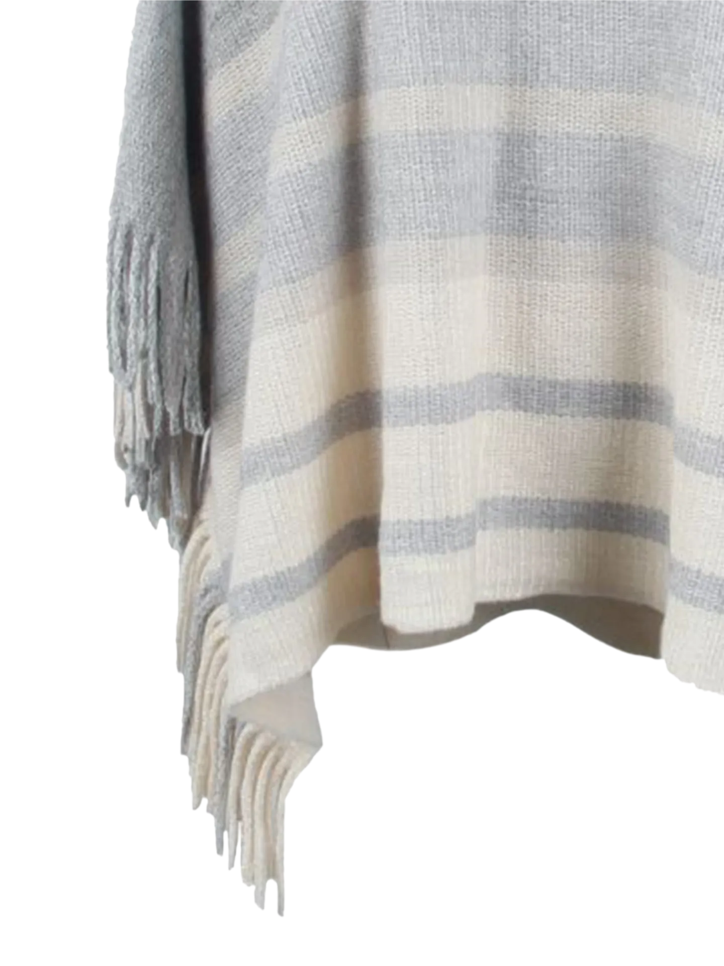 Striped Boat Neck Poncho with Fringes