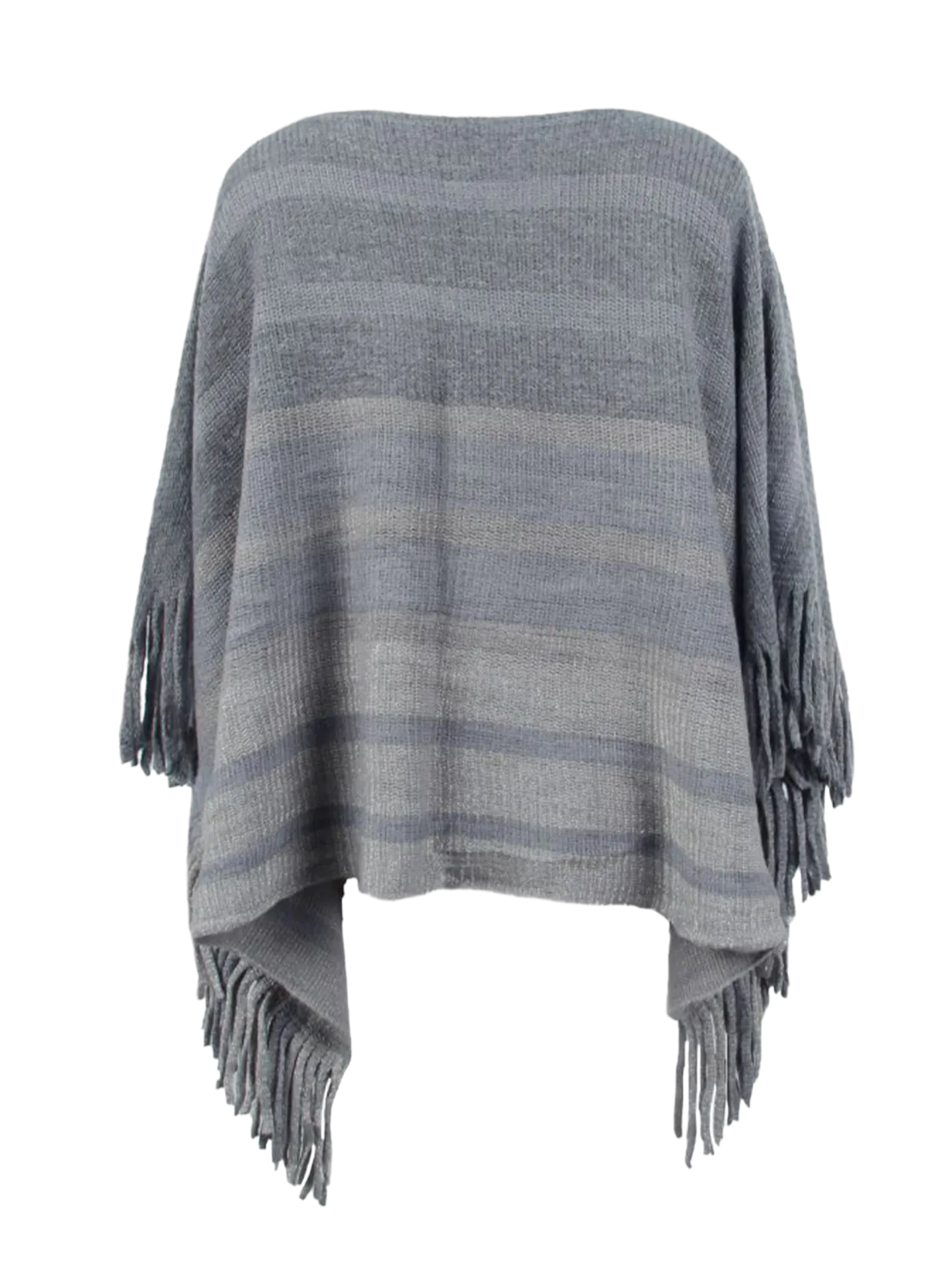 Striped Boat Neck Poncho with Fringes