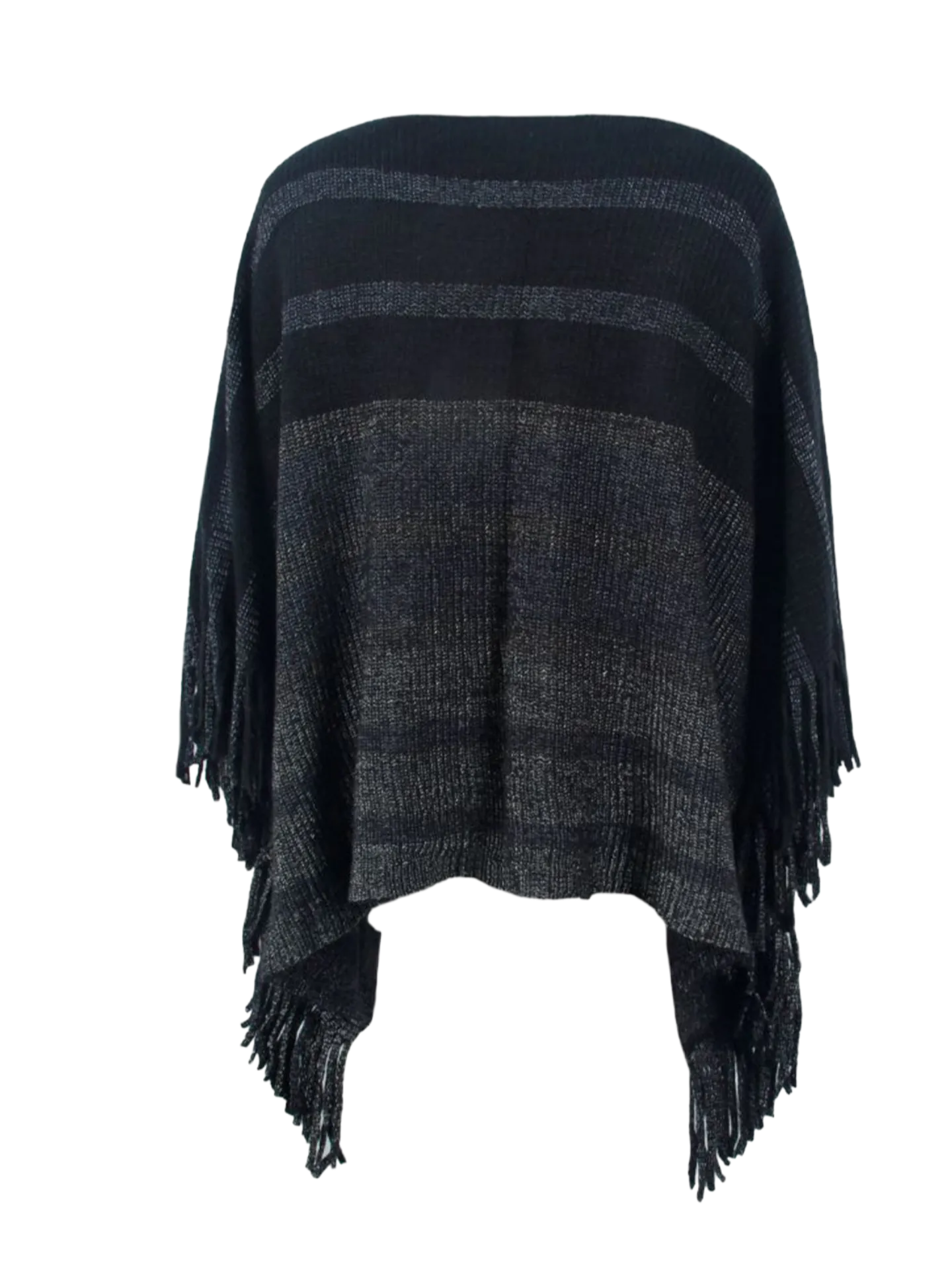 Striped Boat Neck Poncho with Fringes