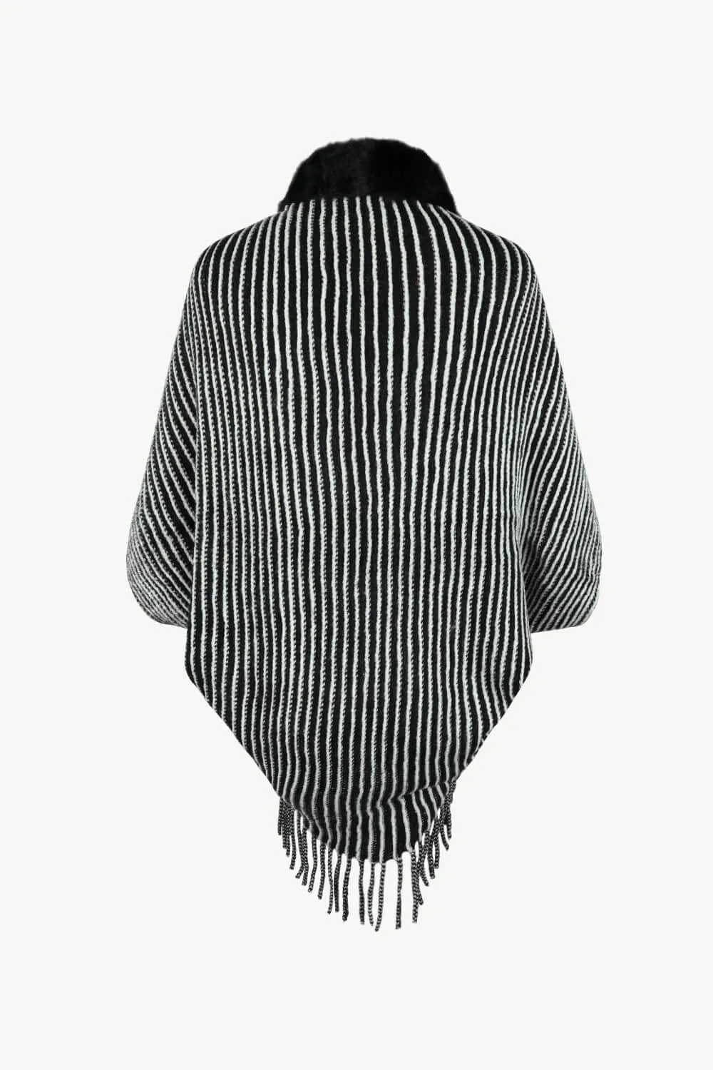 Striped Open Front Fringe Poncho