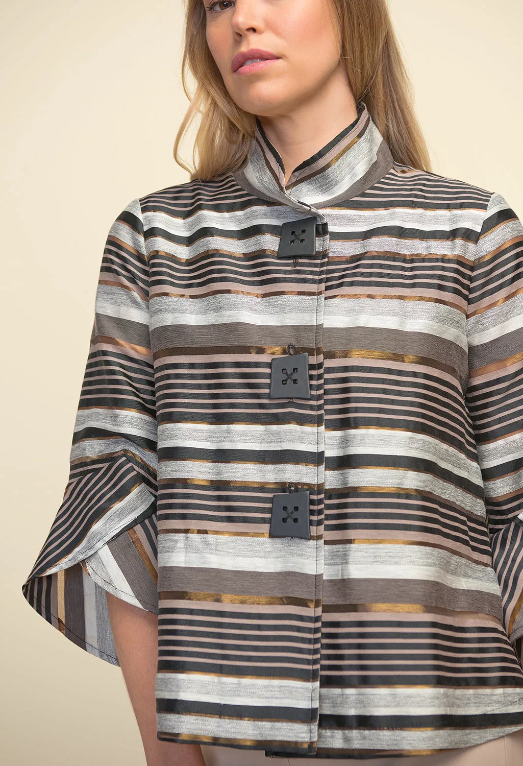 Striped Tulip Sleeve Jacket