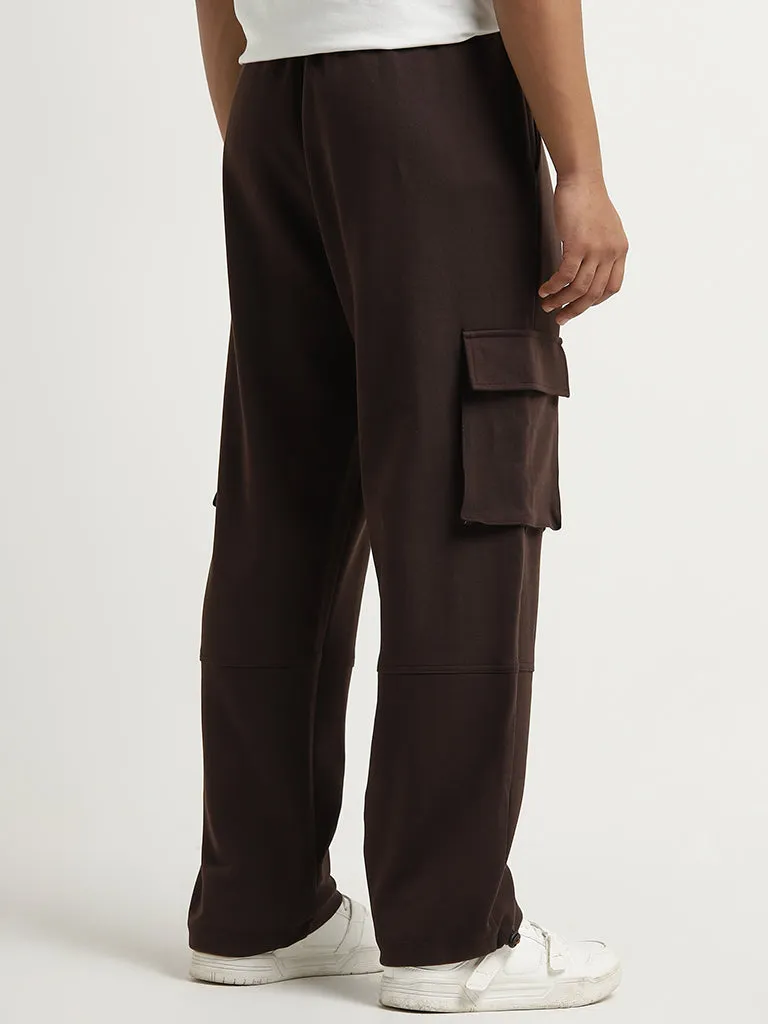 Studiofit Brown Cargo-Style Mid-Rise Relaxed-Fit Pants