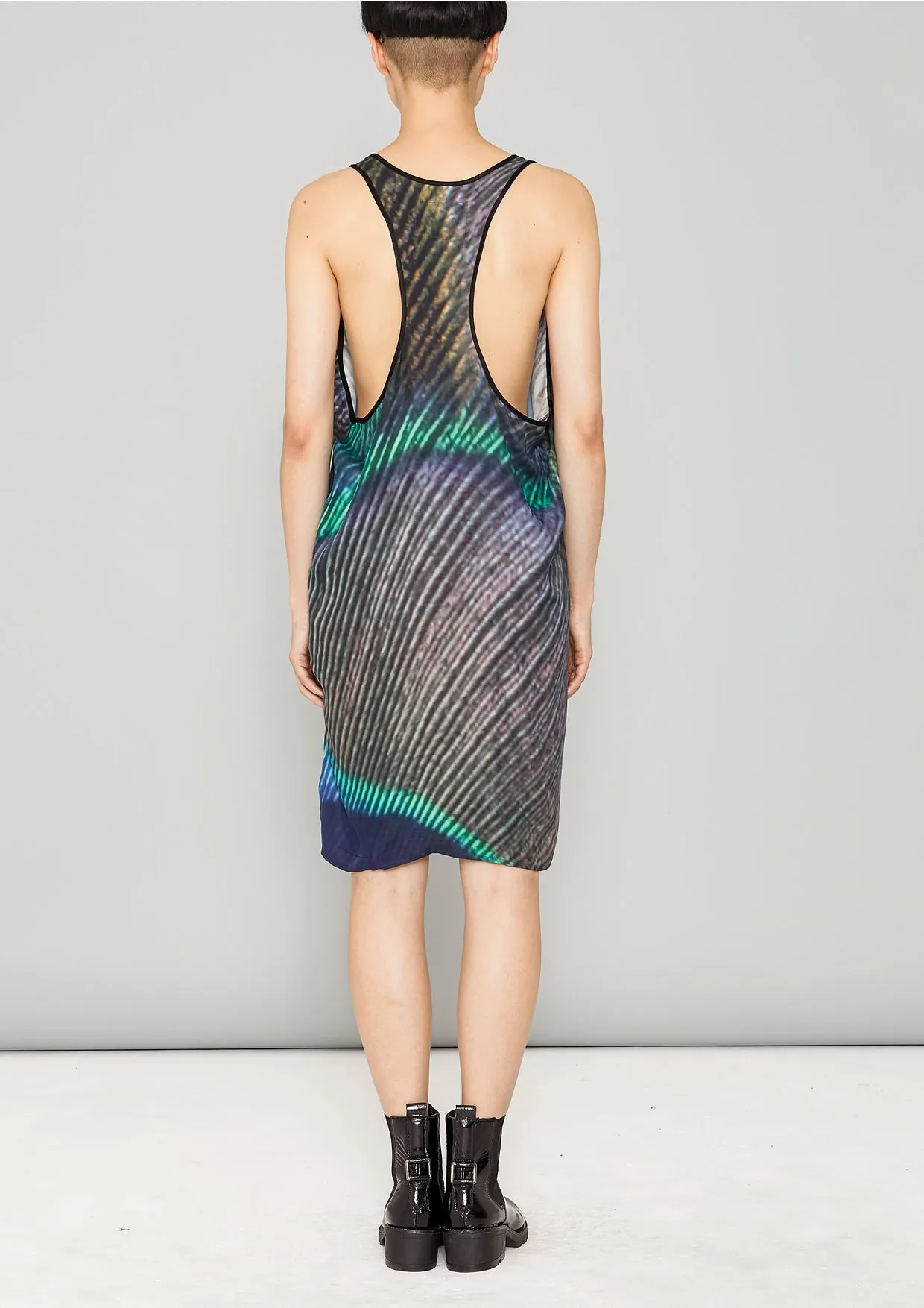 TANK TOP / DRESS OVERSIZED - SILKY CUPRO printed peacock