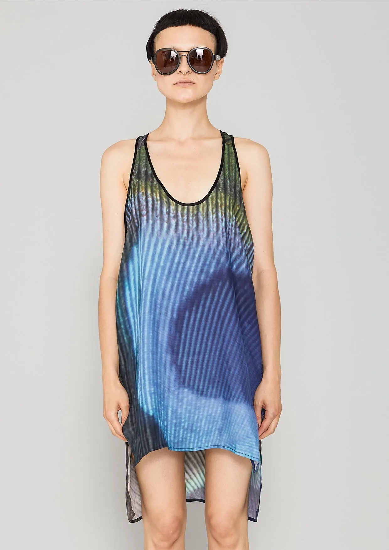 TANK TOP / DRESS OVERSIZED - SILKY CUPRO printed peacock