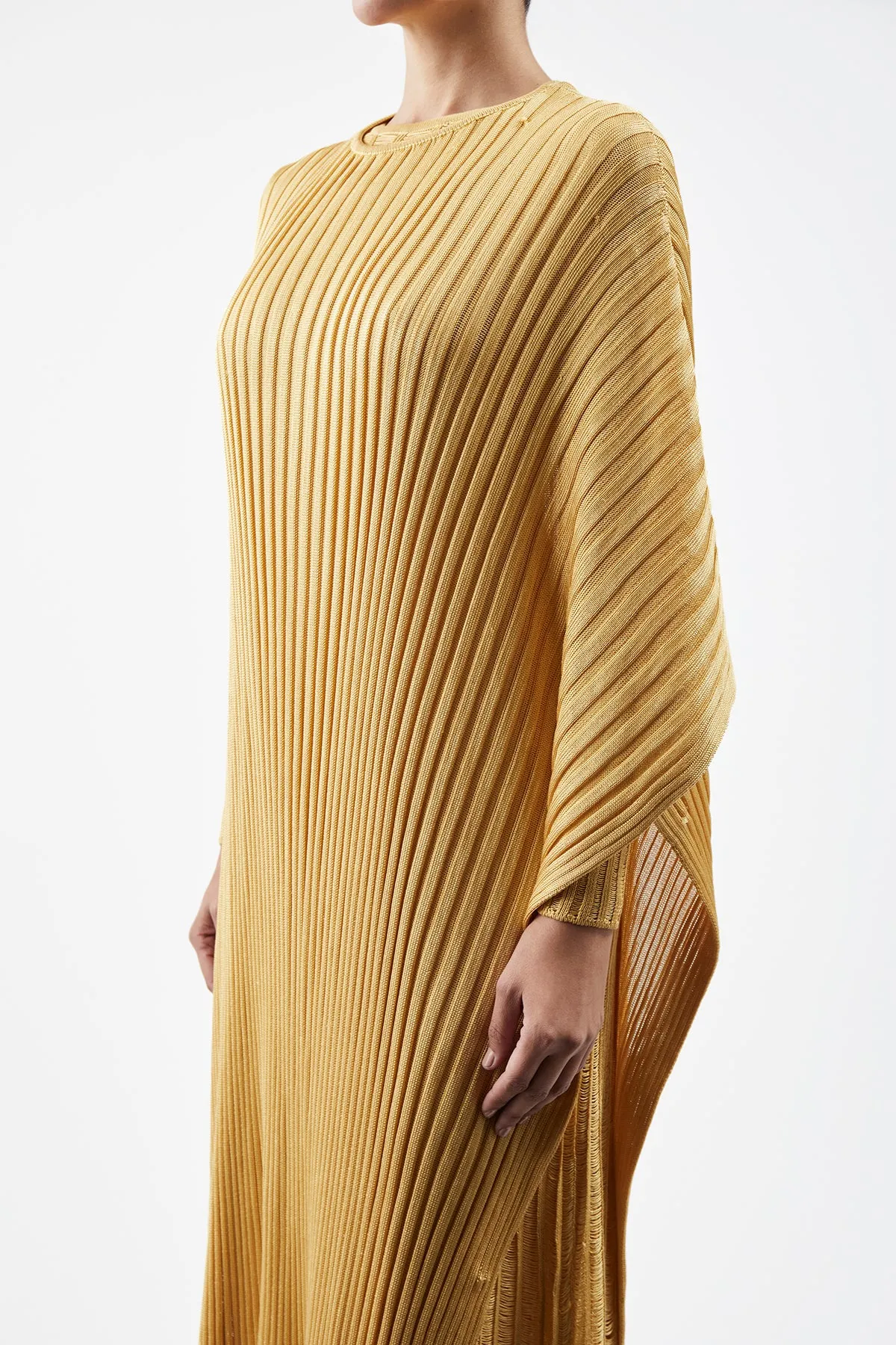 Taos Knit Poncho in Gold Silk