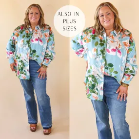 Tell Me Something Good Floral Long Sleeve Button Up Top in Light Blue