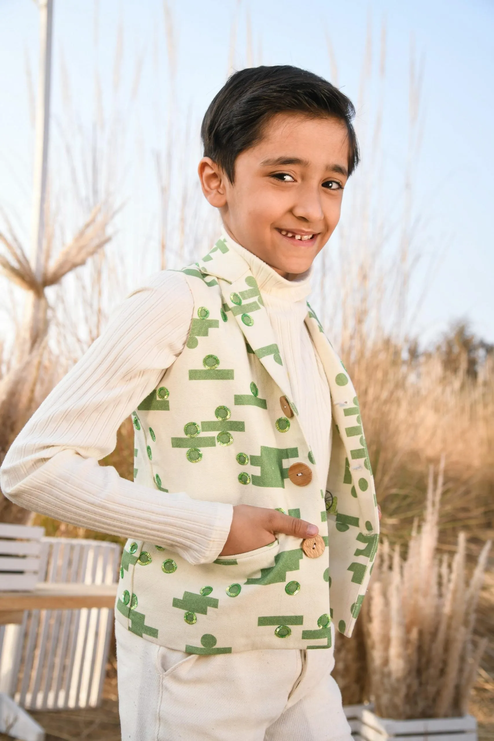 Tetrimino- Tetris Sleeveless Organic Cotton Jacket For Boys