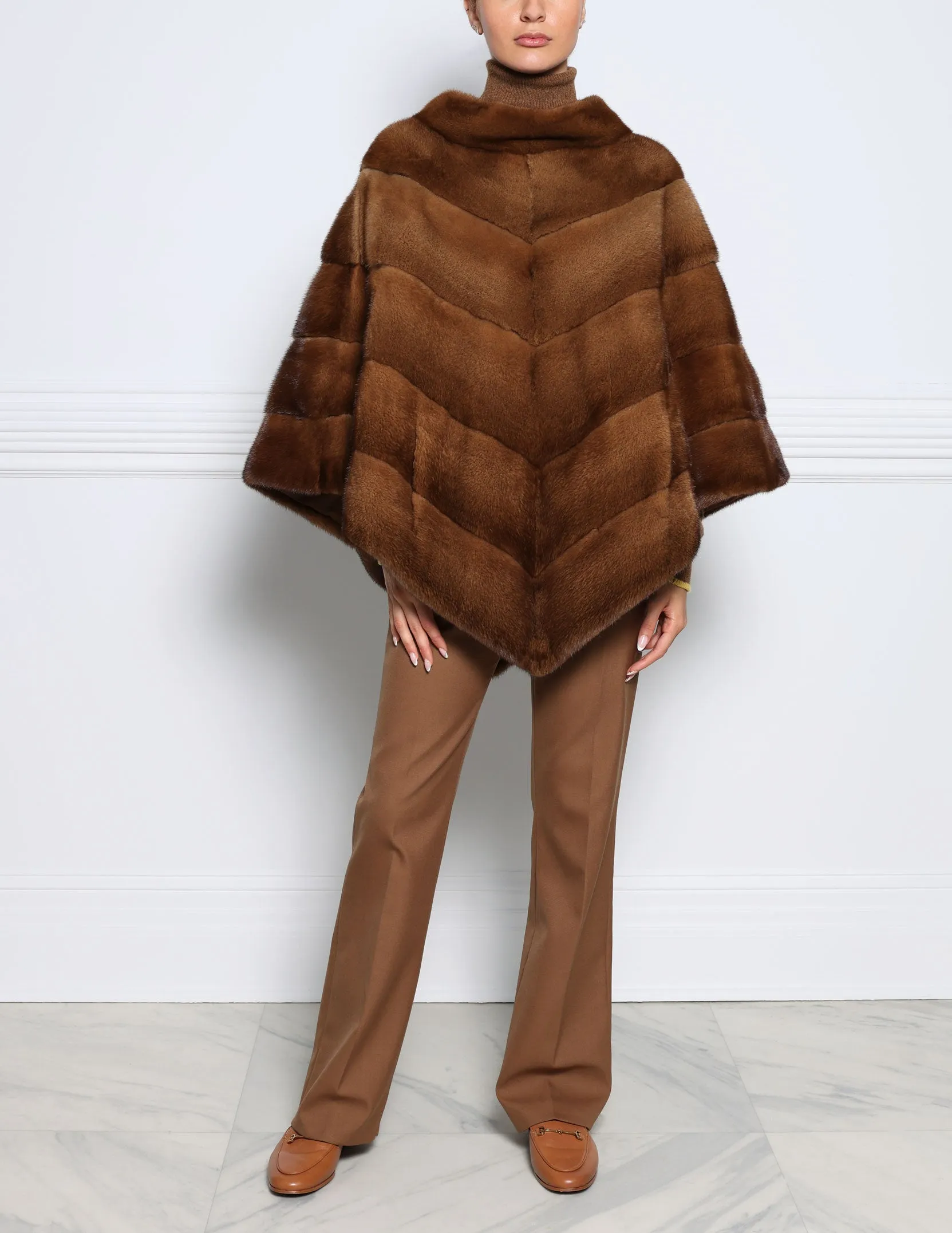 The Elodie Diagonal Mink Fur Poncho