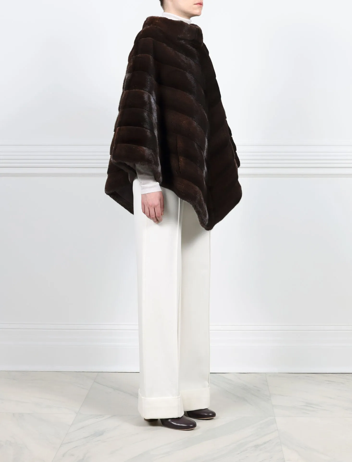 The Elodie Diagonal Mink Fur Poncho