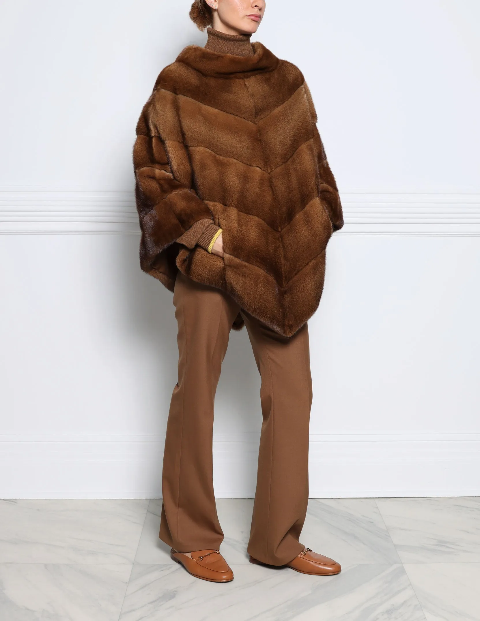 The Elodie Diagonal Mink Fur Poncho