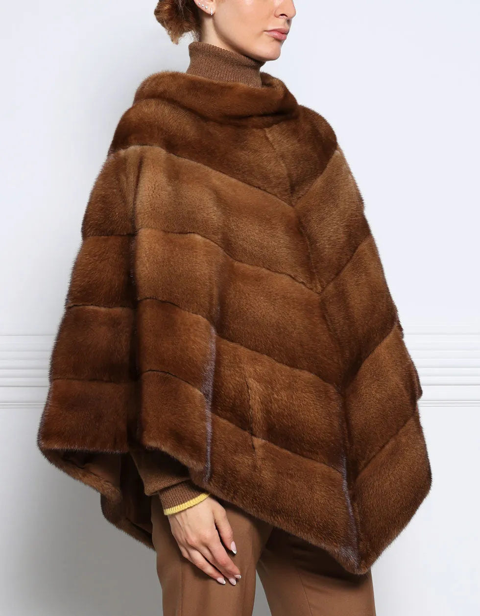 The Elodie Diagonal Mink Fur Poncho