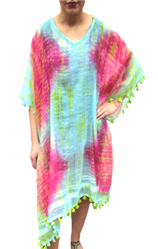 Tie Dye Beach Cover Up - Green/Pink