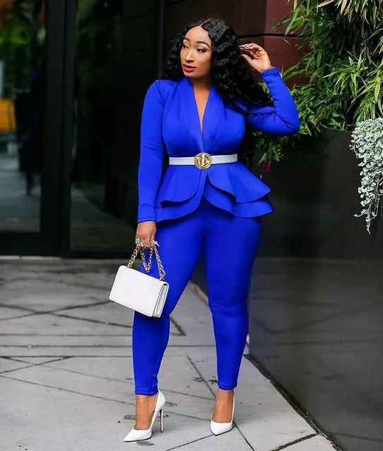 Trendy Ruffles Blazer And Pants Set