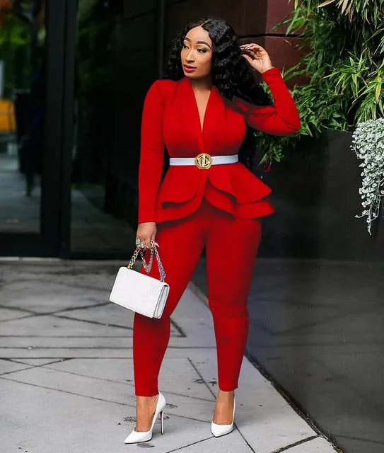 Trendy Ruffles Blazer And Pants Set