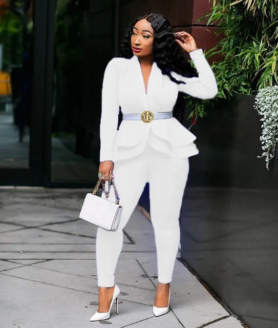 Trendy Ruffles Blazer And Pants Set