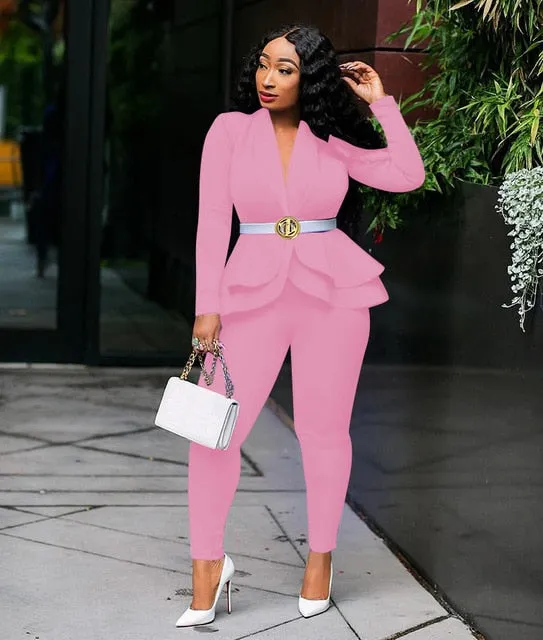 Trendy Ruffles Blazer And Pants Set