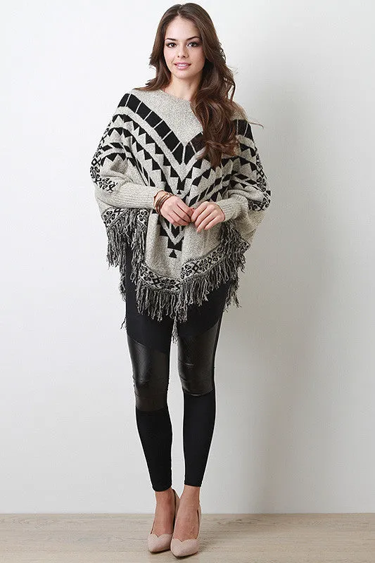 Tribal Fringe Knit Poncho Top