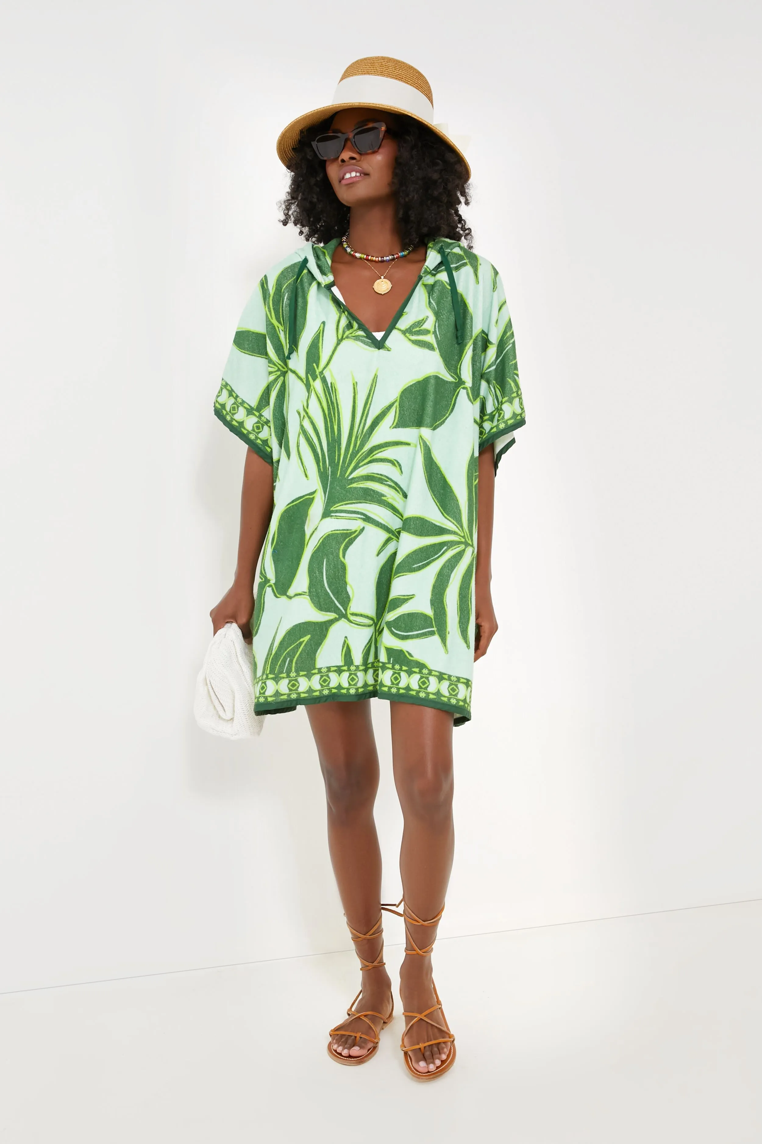 Tropical Palm Terrycloth Coverup