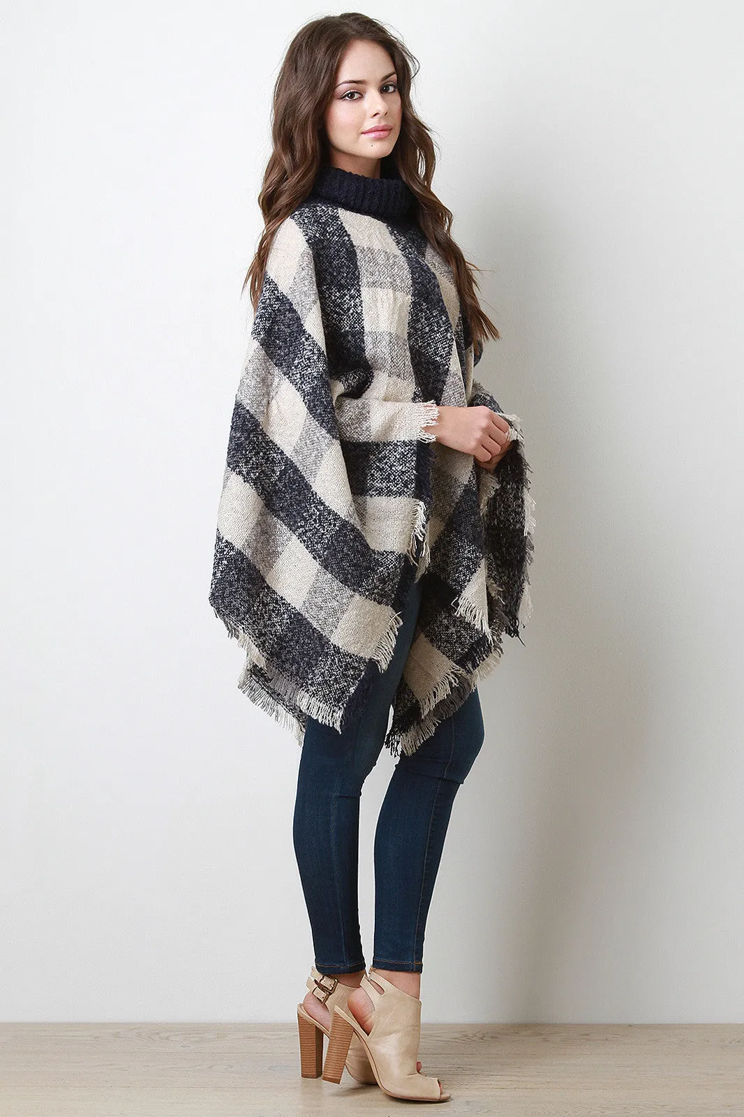 Turtleneck Plaid Poncho