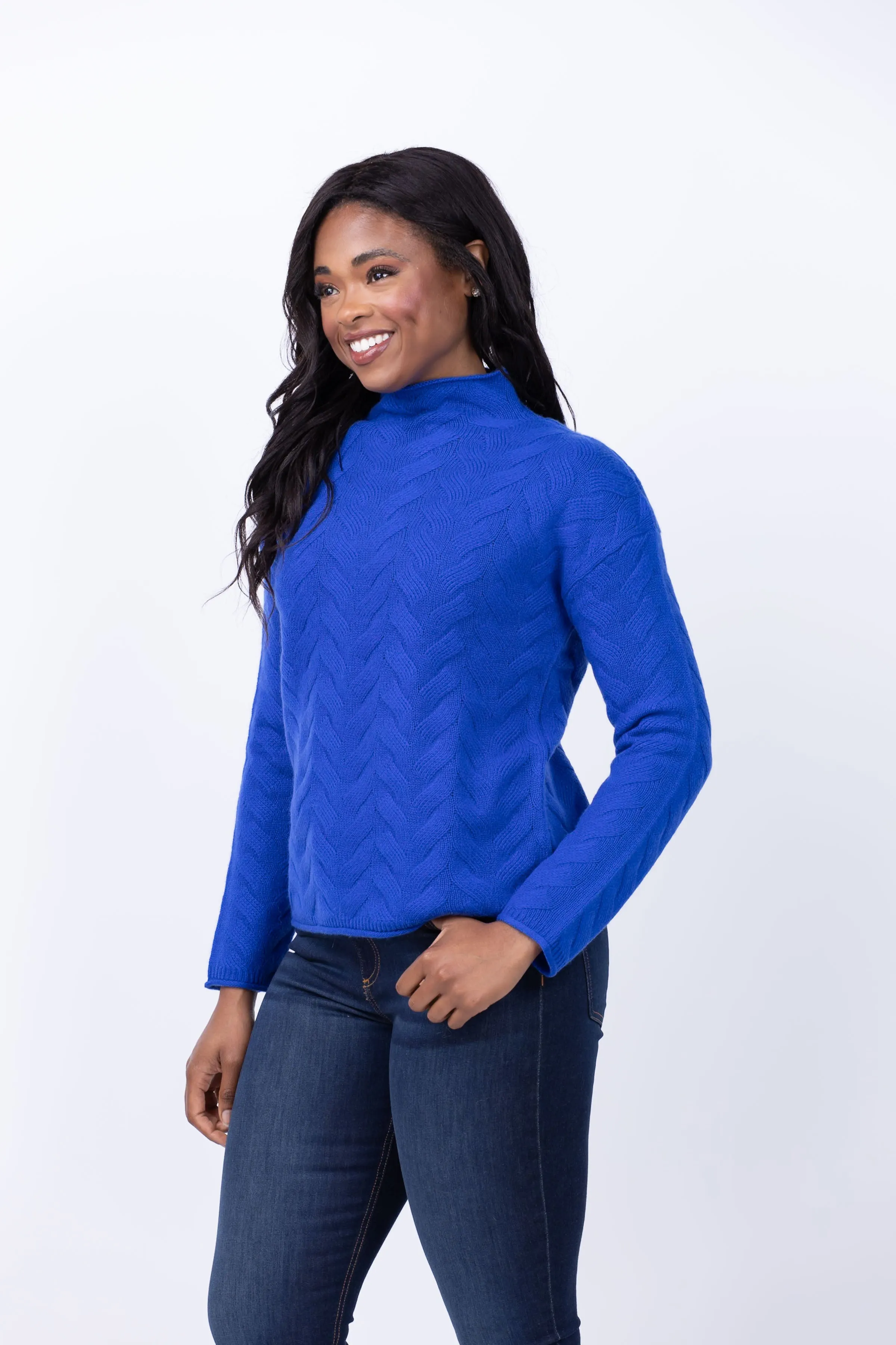 Tyler Boe Cashmere Basketweave Funnel Neck in Sapphire