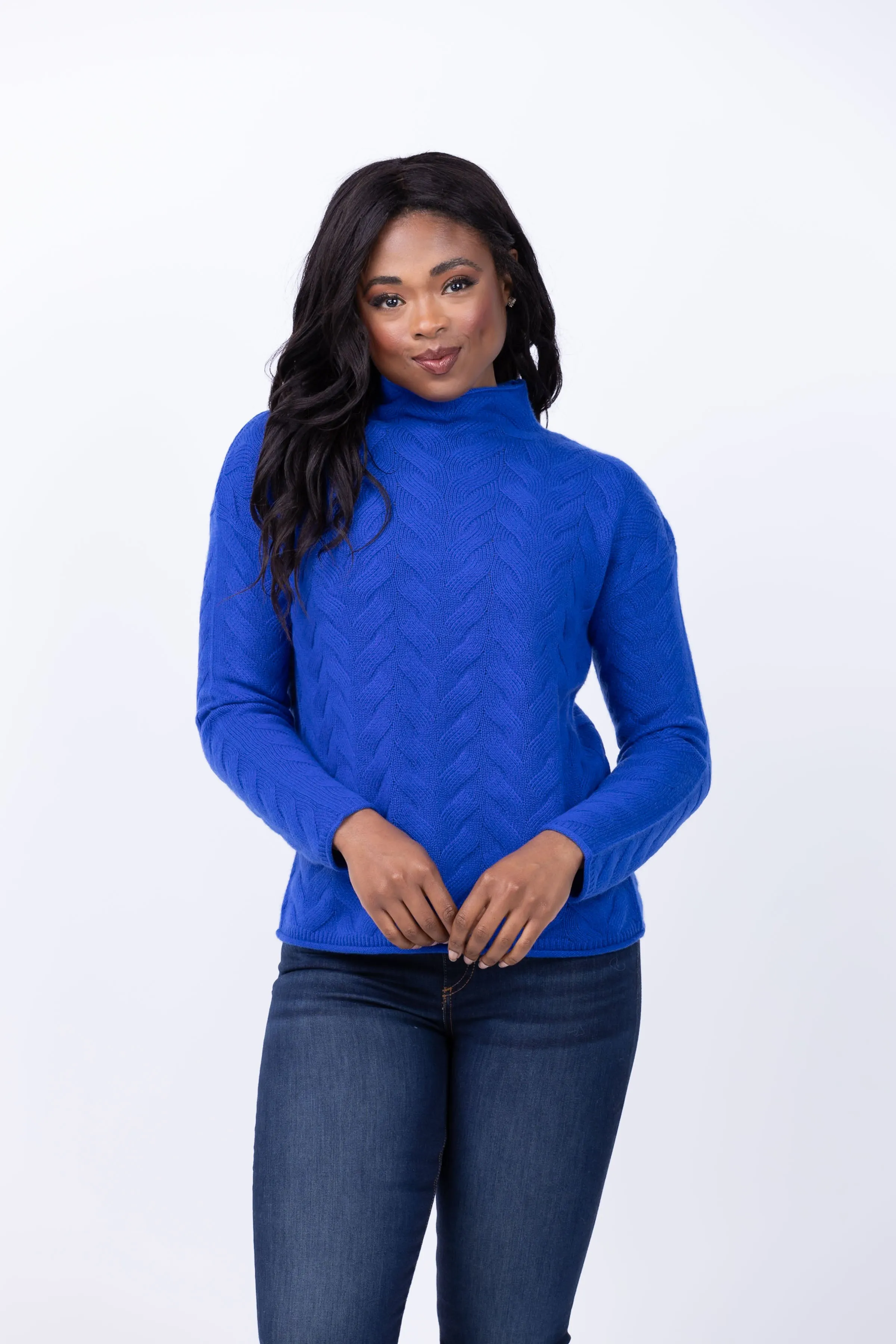 Tyler Boe Cashmere Basketweave Funnel Neck in Sapphire