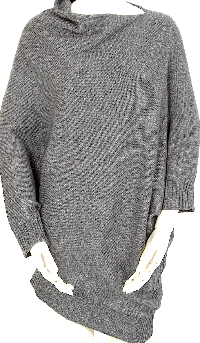 UNITED ARROWS JAPAN.  green label relaxing Grey Acrylic Wool Asymmetry Shiny Knit Sweater Mini Dress/Tunic