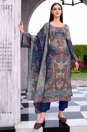 Unstitched Blue Cotton Lawn Women Salwar Suit Fabric Dress Materials