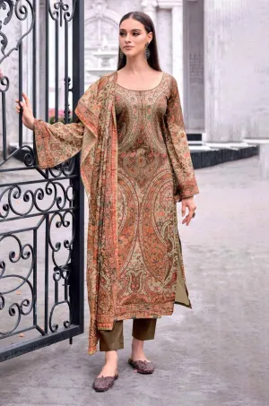 Unstitched Brown Cotton Lawn Women Salwar Suit Fabric Dress Materials