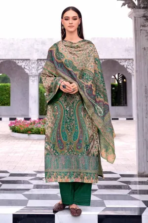 Unstitched Green Cotton Lawn Women Salwar Suit Fabric Dress Materials