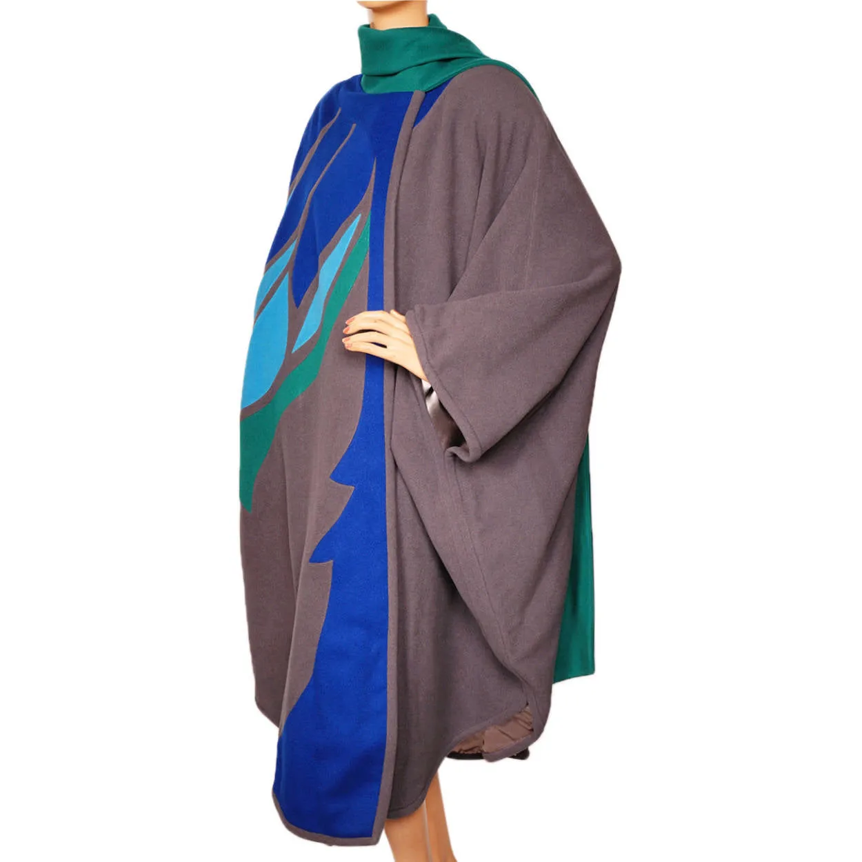 Vintage 1980s Wool Poncho Cape - Montreal Designer - Renee Legault