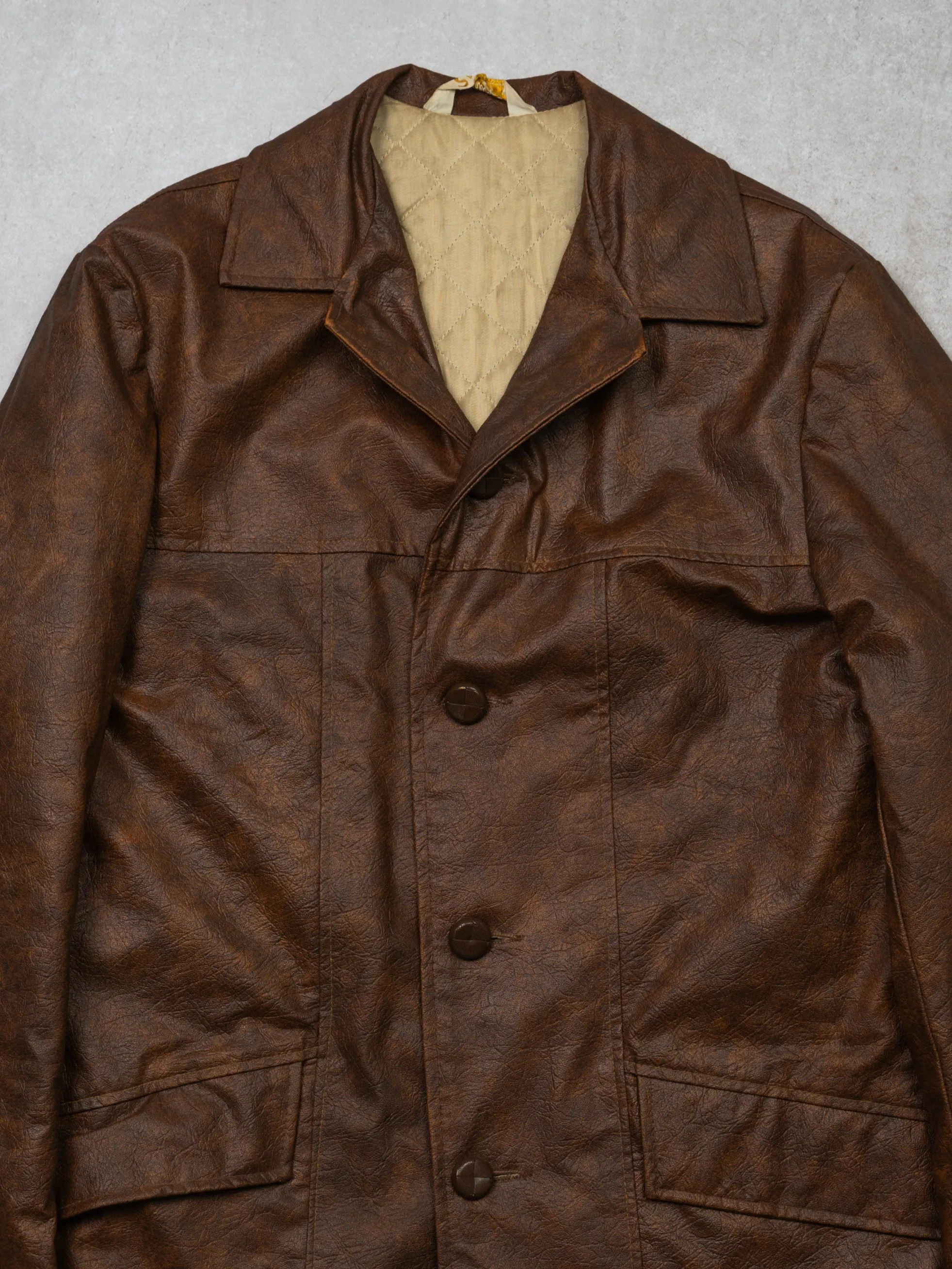 Vintage 70s Brown Insulated Leather Blazer Coat (M/L)